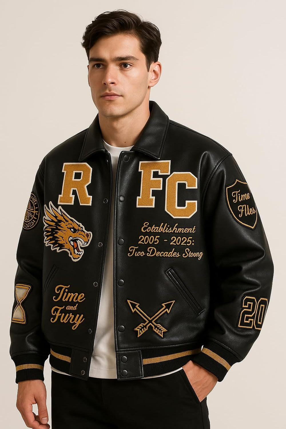 Leather Bomber Jacket | Unisex Dragon Varsity Jacket for Men & Women – Streetwear Jacket with Embroidery Premimum Look