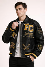 Leather Bomber Jacket | Unisex Dragon Varsity Jacket for Men & Women – Streetwear Jacket with Embroidery Premimum Look