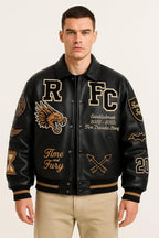 Leather Bomber Jacket | Unisex Dragon Varsity Jacket for Men & Women – Streetwear Jacket with Embroidery Premimum Look