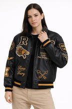 Leather Bomber Jacket | Unisex Dragon Varsity Jacket for Men & Women – Streetwear Jacket with Embroidery Premimum Look