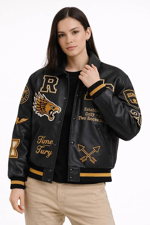 Leather Bomber Jacket | Unisex Dragon Varsity Jacket for Men & Women – Streetwear Jacket with Embroidery Premimum Look