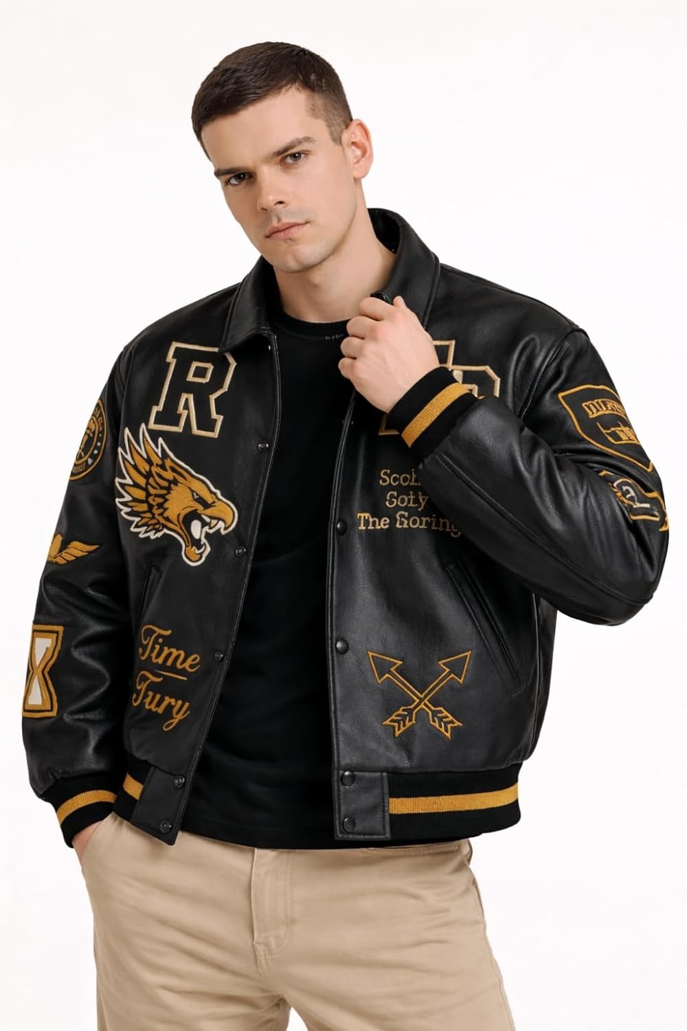 Leather Bomber Jacket | Unisex Dragon Varsity Jacket for Men & Women – Streetwear Jacket with Embroidery Premimum Look