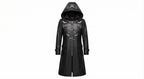 Gothic Hooded Faux Leather Trench Coat | Spider Web Embroidery