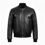 Men’s Black Faux Leather Bomber Jacket | Classic Zip-Up Moto Jacket | Lightweight Casual Streetwear Outerwear