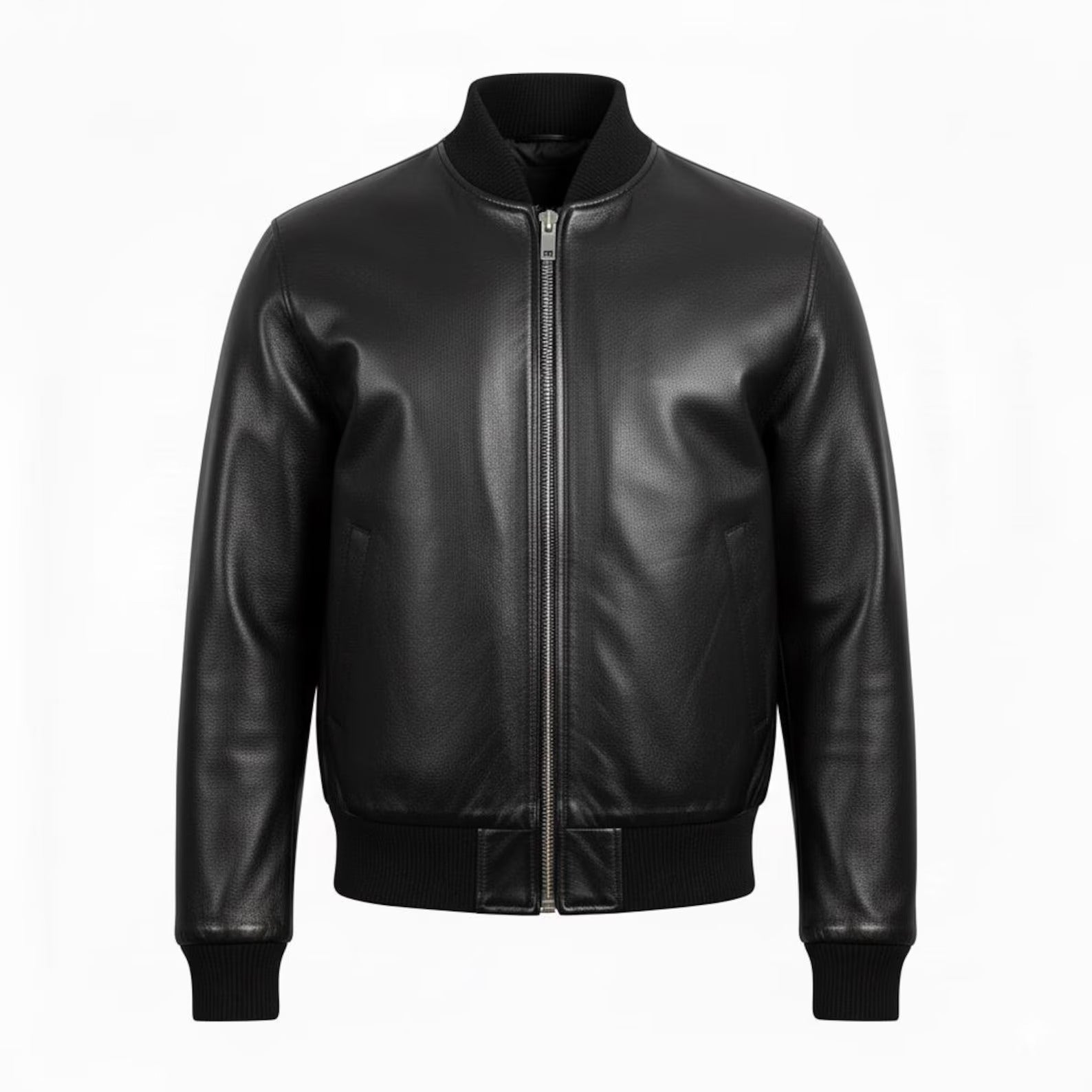 Men’s Black Faux Leather Bomber Jacket | Classic Zip-Up Moto Jacket | Lightweight Casual Streetwear Outerwear