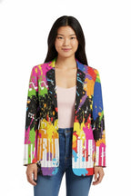 Women's Funky Music Note Piano Keys Splash Art Blazer