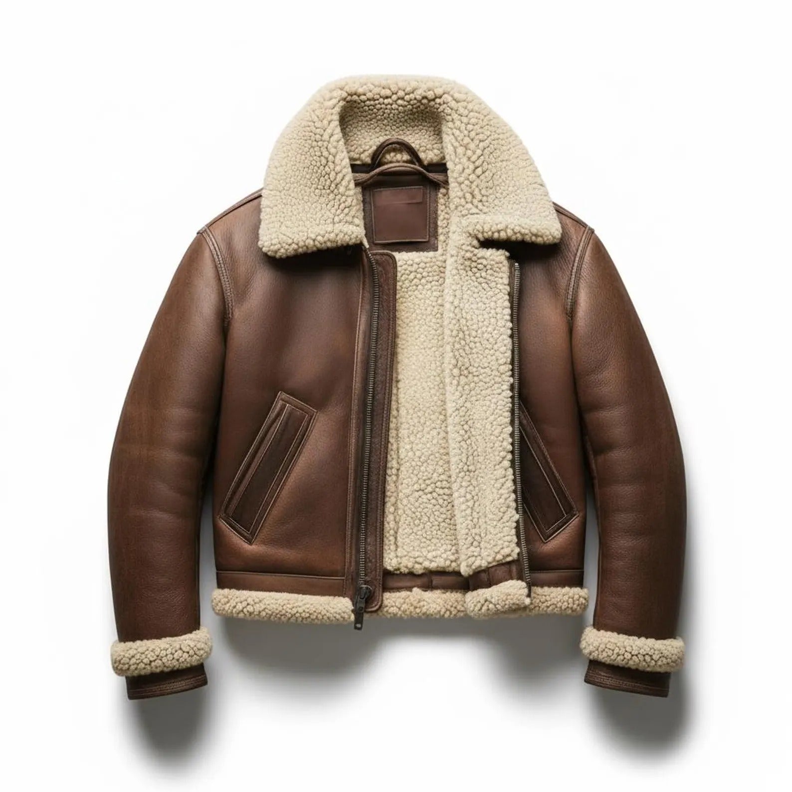 Men's Brown Leather Aviator Jacket | Faux Shearling Winter Coat Main image