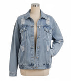 Distressed Denim Jacket for Women – Light Wash Oversized Jean Jacket