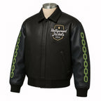Commander Varsity Leather Jacket | Chain Sleeve Streetwear