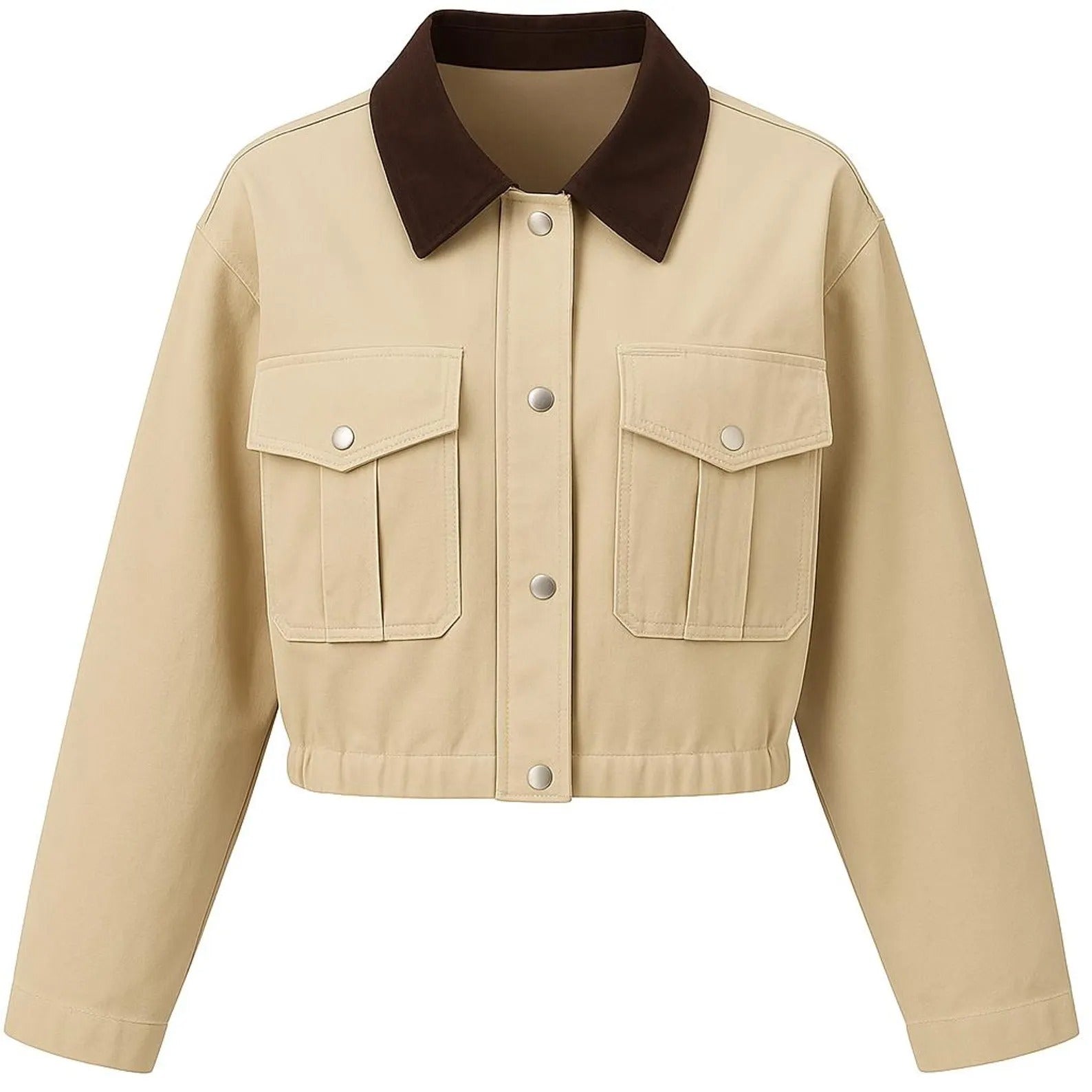 Cropped Barn Jacket for Women – Tan Canvas Chore Coat with Brown Collar Main image