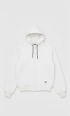 Unisex White Fleece Zip-Up Hoodie | Minimalist Winter Jacket