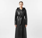 Belted Long Black Leather Trench Coat | Winter Overcoat