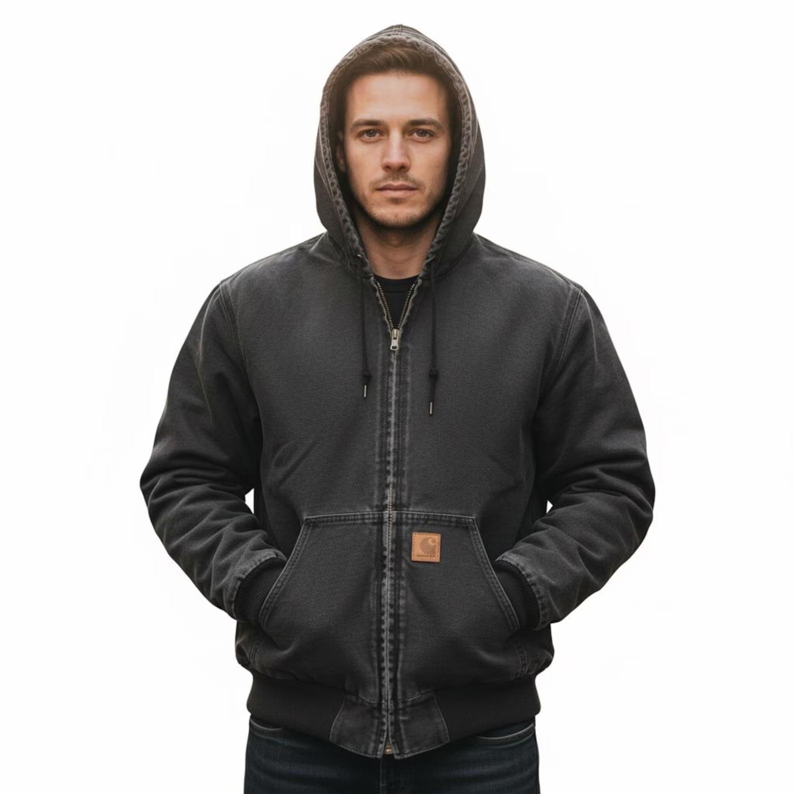 Unisex Black Workwear Bomber Hoodie | Heavy Duty Zip-Up Winter Coat
