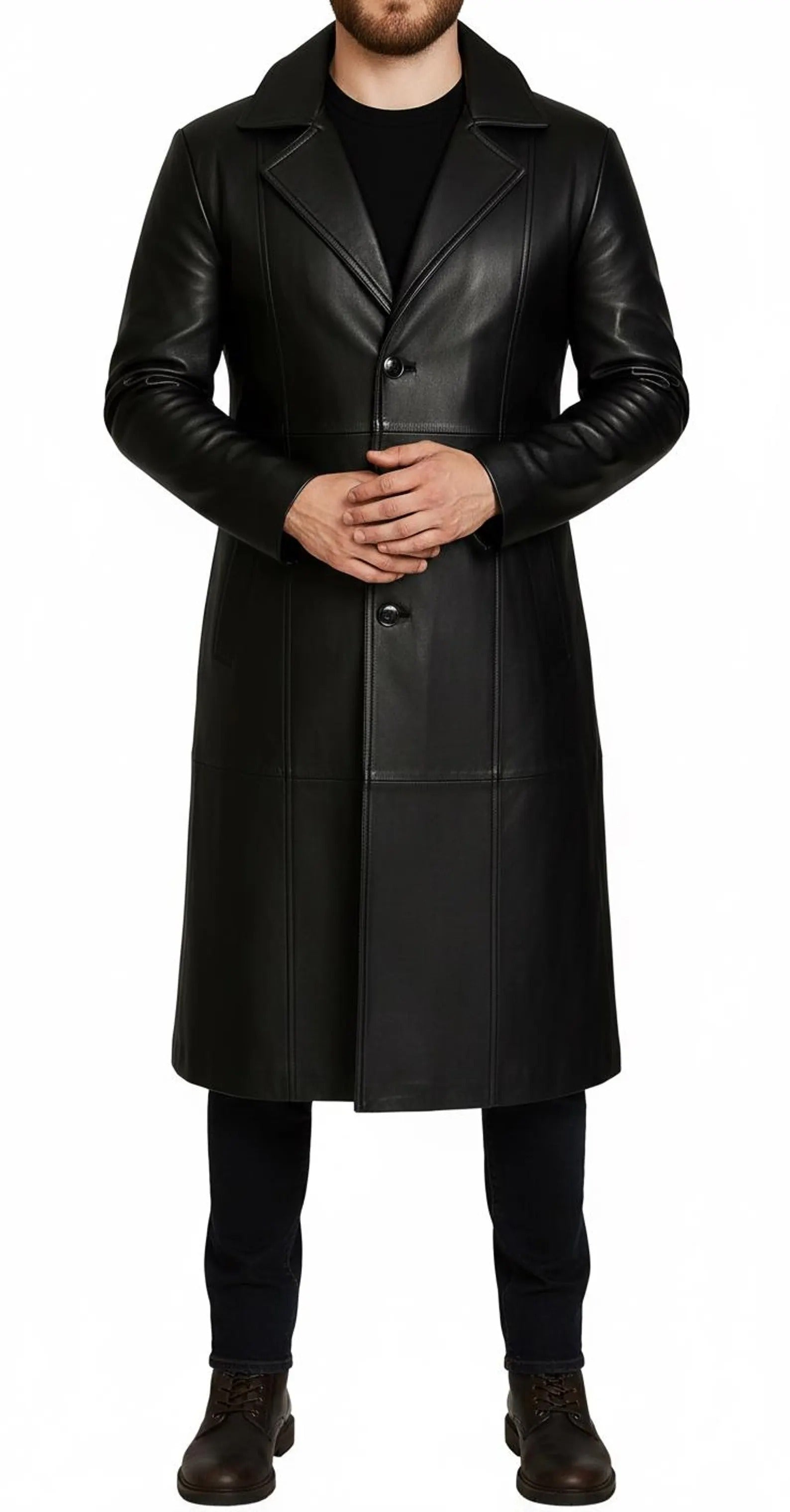 Wesley Costume Leather Trench Coat | Vintage Long Overcoat for Men & Women | Halloween Cosplay
