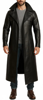 Black Leather Trench Coat | Long Gothic Overcoat for Men & Women | Matrix Style Costume Jacket
