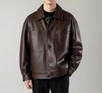 Genuine Leather Button-Up Jacket | Unisex Classic Outerwear