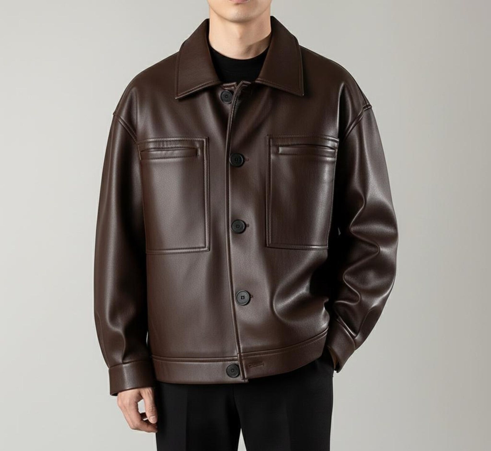 Genuine Leather Button-Up Jacket | Unisex Classic Outerwear