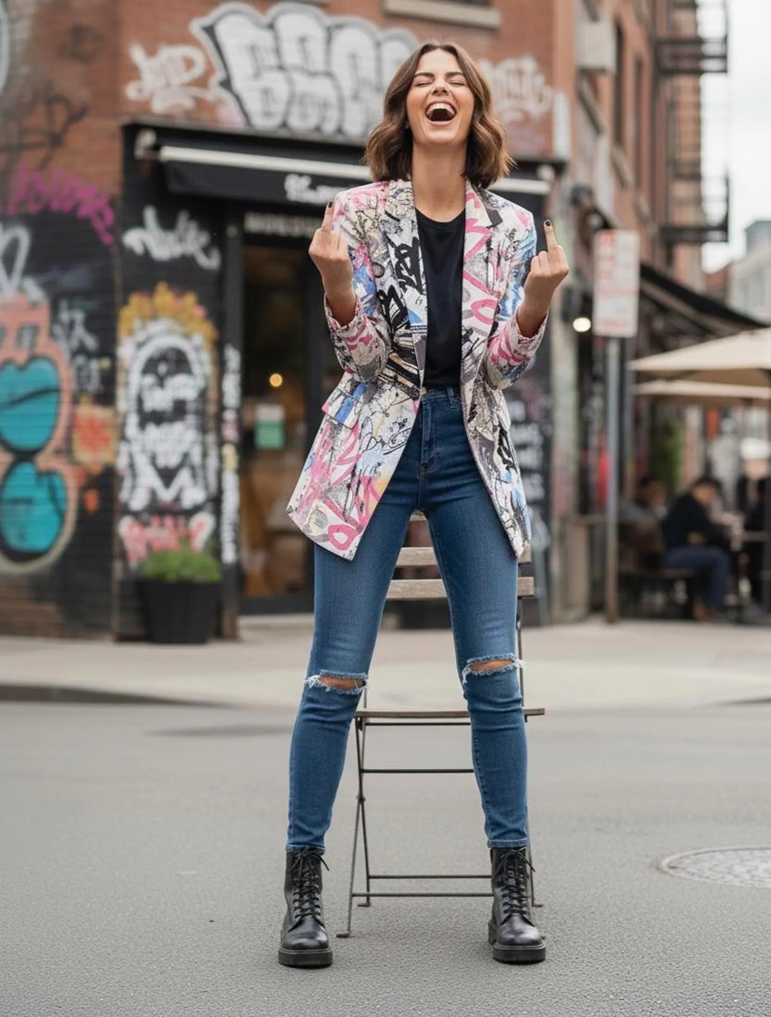 Women's Graffiti Art Blazer - Urban Street Style Jacket - Colorful Abstract Print Outerwear Main image