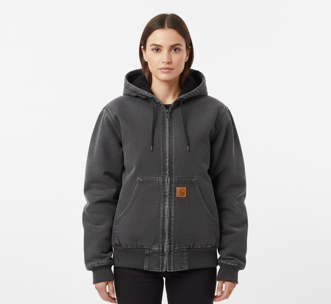 Unisex Black Workwear Bomber Hoodie | Heavy Duty Zip-Up Winter Coat Secondary image