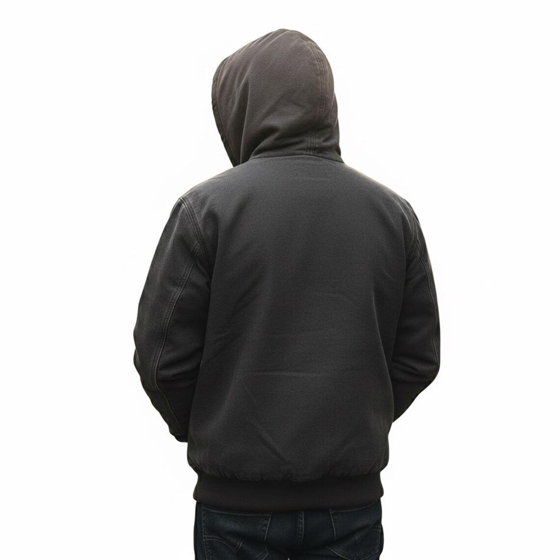 Unisex Black Workwear Bomber Hoodie | Heavy Duty Zip-Up Winter Coat